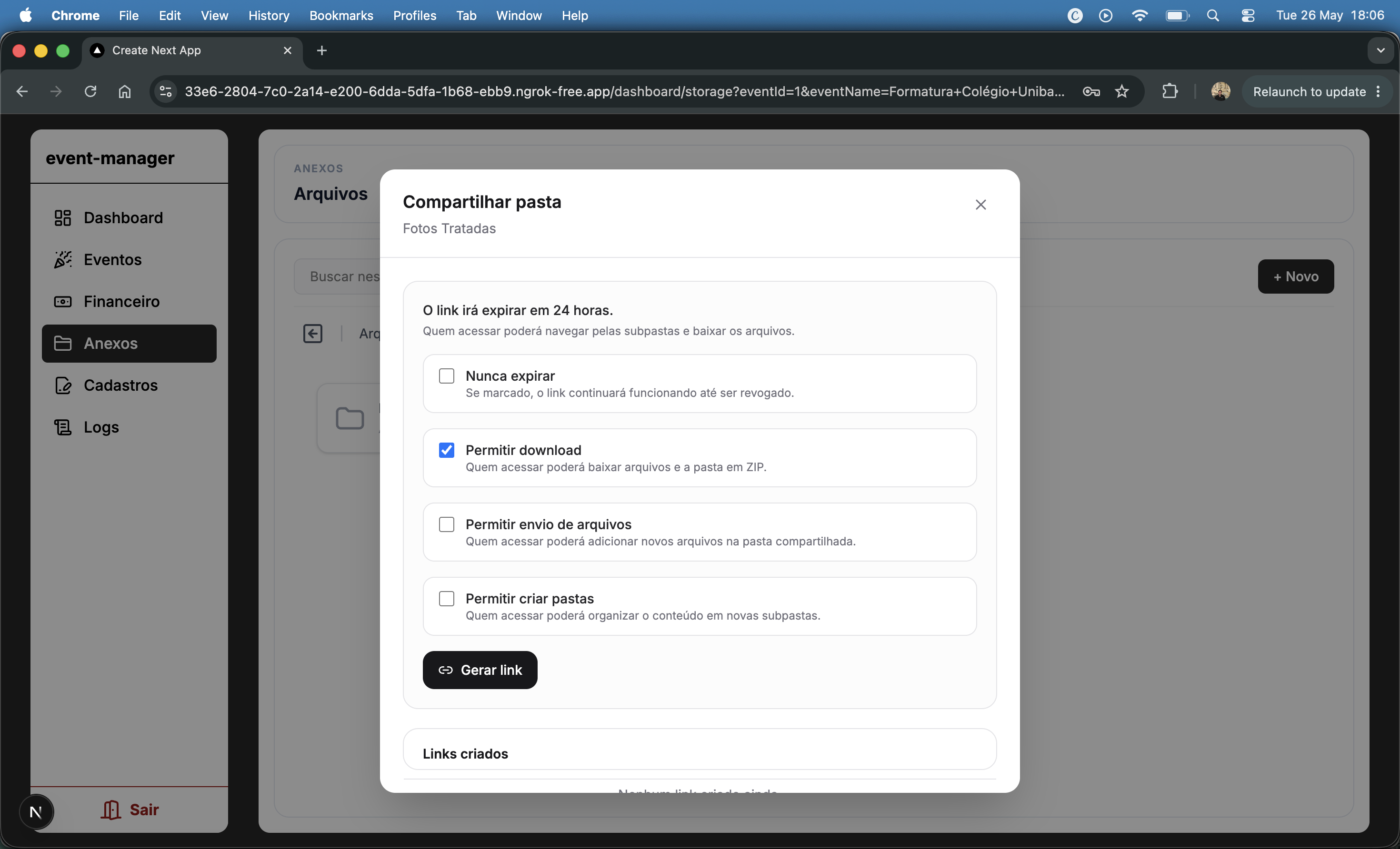 Folder sharing modal with permission settings